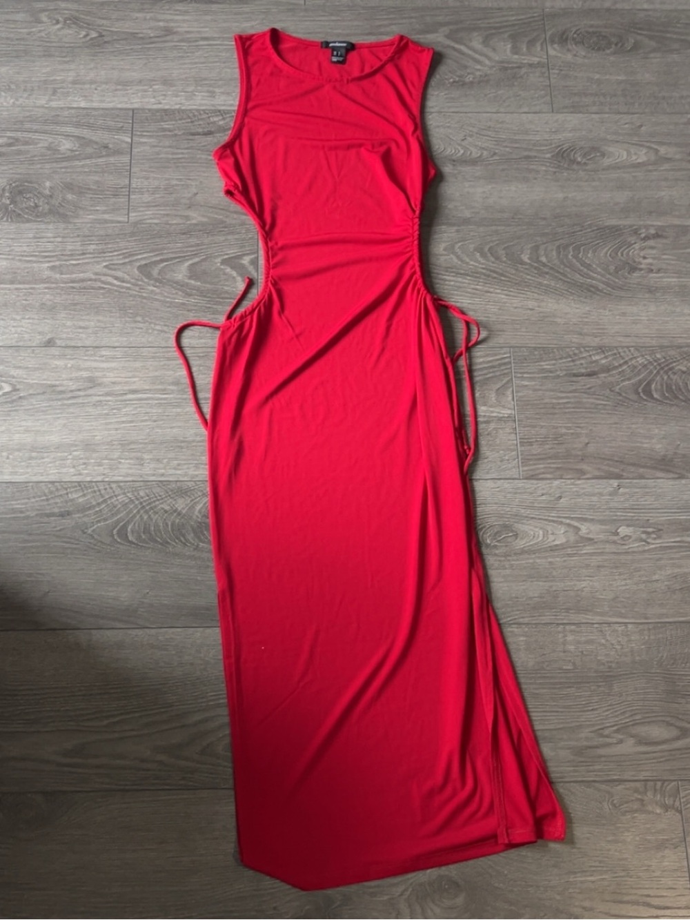 Red Side-Cut Maxi Dress with Tie Details